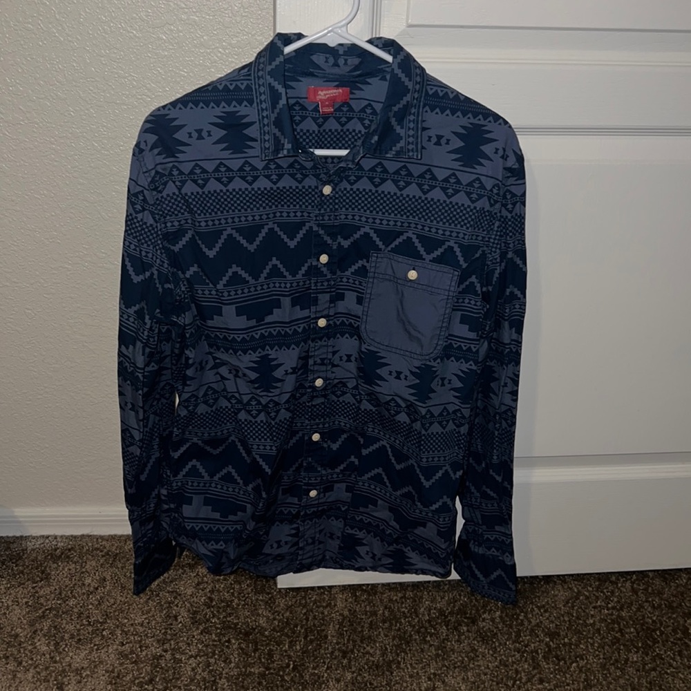 Blue patterned long sleeve button down